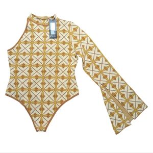 Nasty Gal Vintage Pattern One Shoulder Knitted Bodysuit Size 6